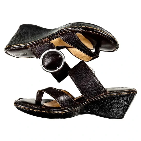 Born Dark Brown Leather Thong Wedge Sandal Size 8 - Picture 3 of 7
